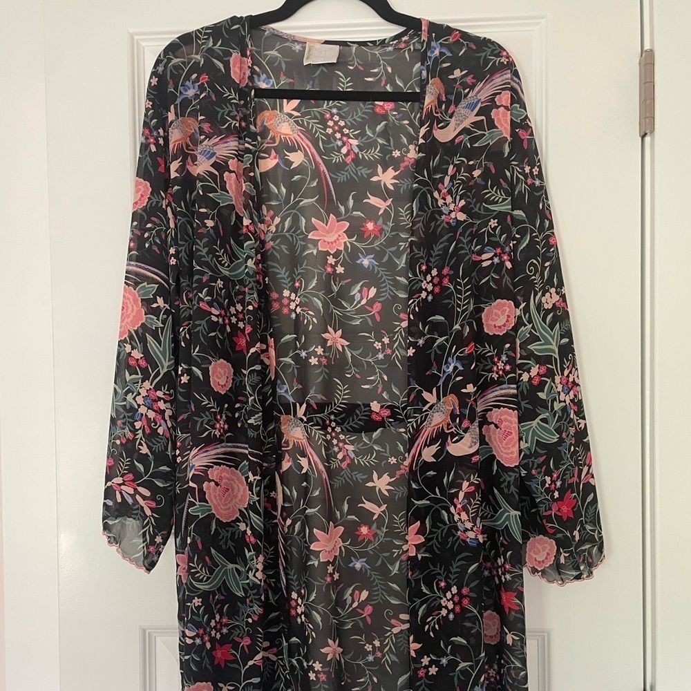 Natori + Neiman Marcus Vintage slip and robe, peacocks and flowers, one size - Picture 5 of 11